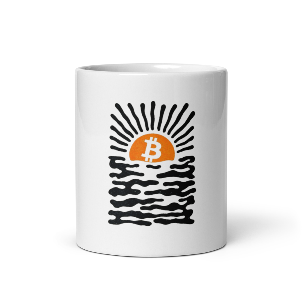 Taza de bitcoin sunset